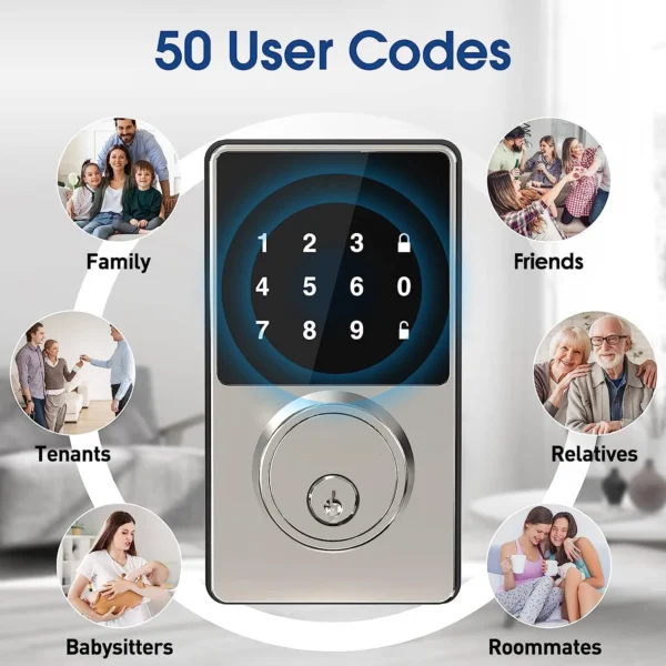 Smart Lock with password, Keyless Entry Door Lock with Touchscreen Keypads, Easy to Install, App Unlock, 50 User Codes - Image 3