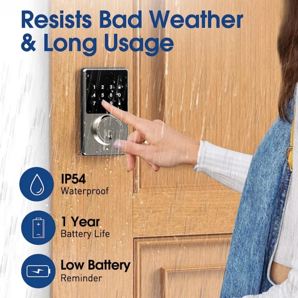 Smart Lock with password, Keyless Entry Door Lock with Touchscreen Keypads, Easy to Install, App Unlock, 50 User Codes - Image 6
